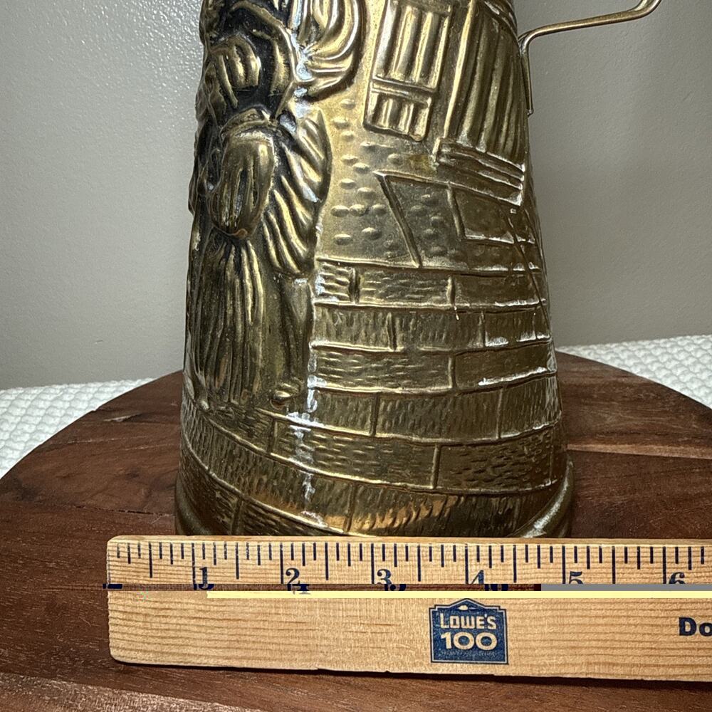 Vtg English Brass Plated Figural Pitcher Ewer 13” Hollywood Regency Vase Decor - Picture 8 of 11